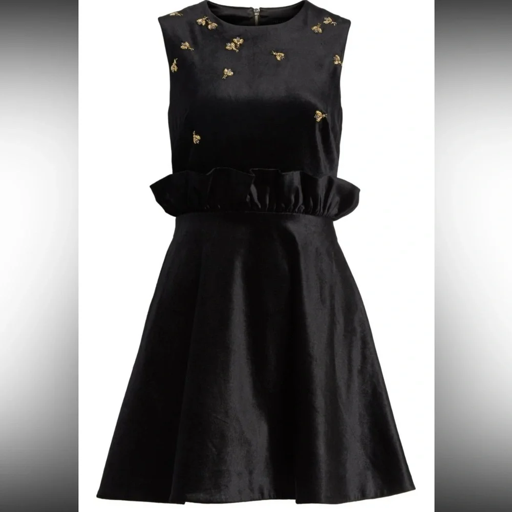 Elegant Black Queen Bee Ruffle Shift Dress Ted Baker NWT - Picture 1 of 16